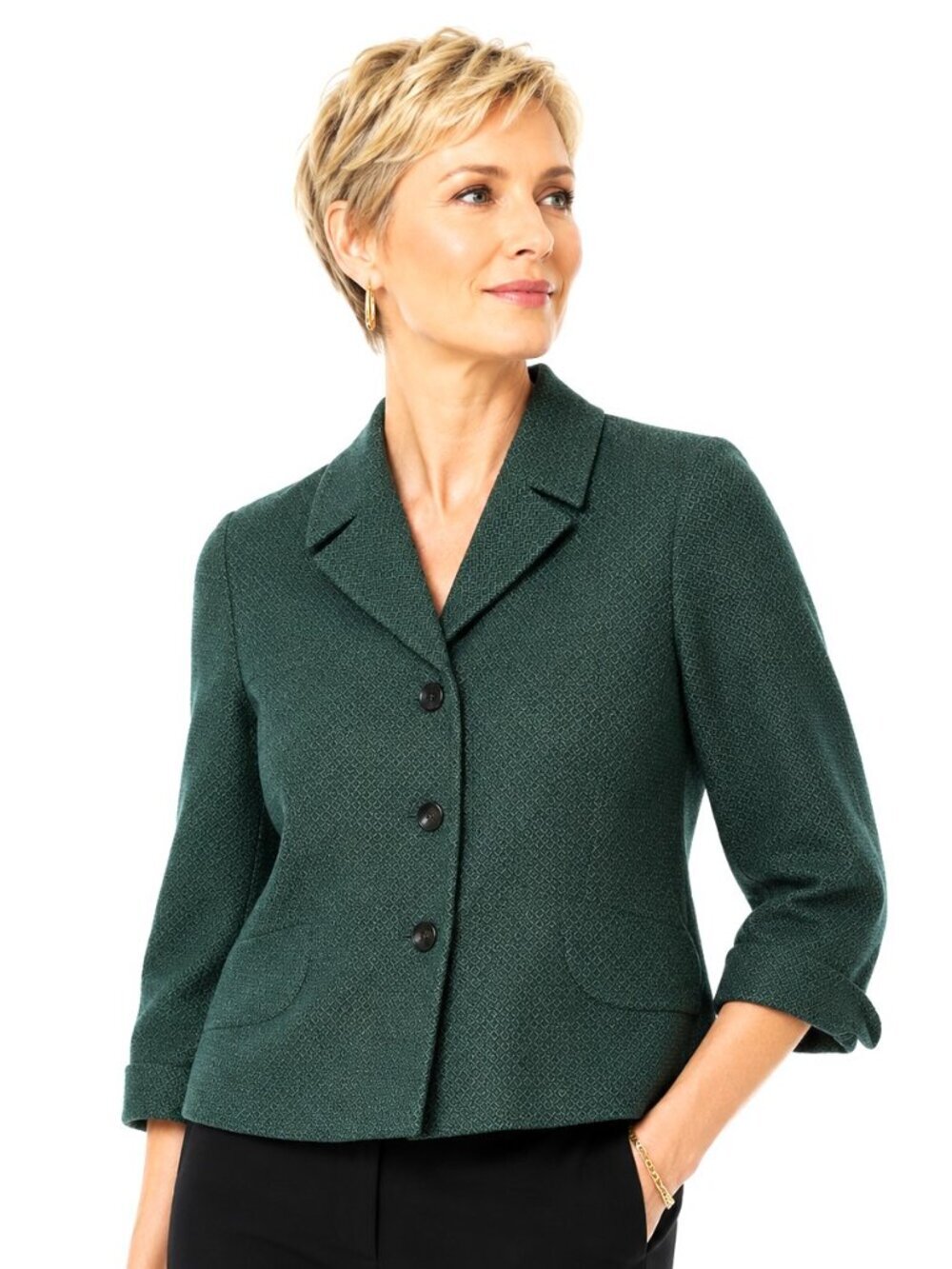 LaVia Teal Green Diamond Pattern Short Jacket